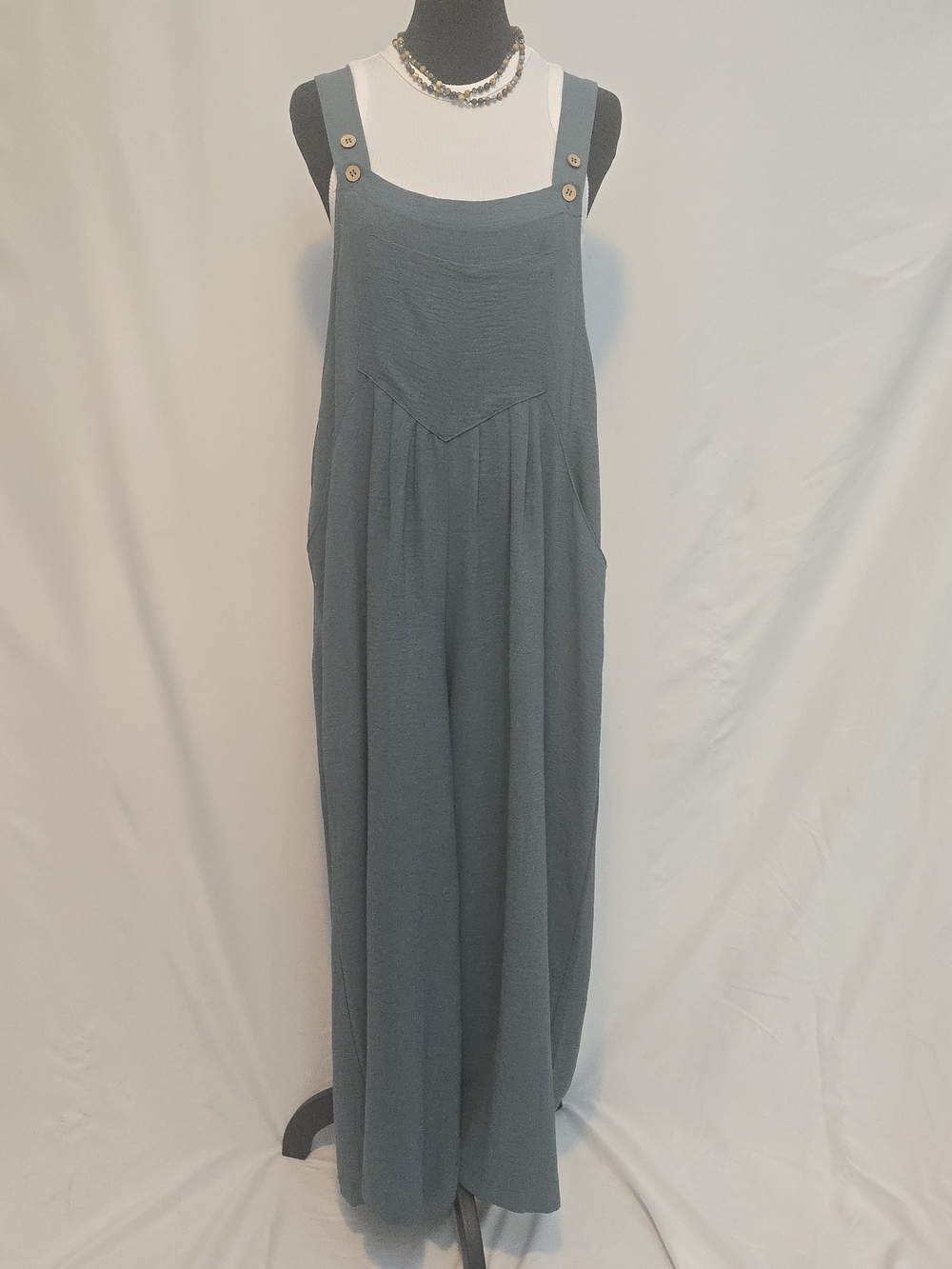 Relaxed Wide-Leg Sleeveless Jumpsuit in Teal-Green